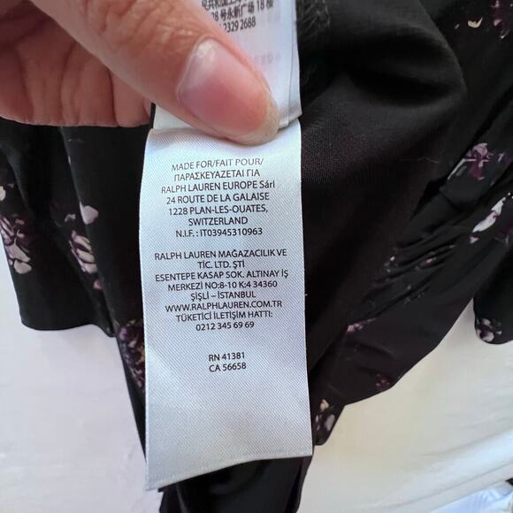 Lauren Ralph Lauren Women's Floral Black V-Neck Ruched 3/4 Long-Sleeve Dress 14P - Picture 8 of 9